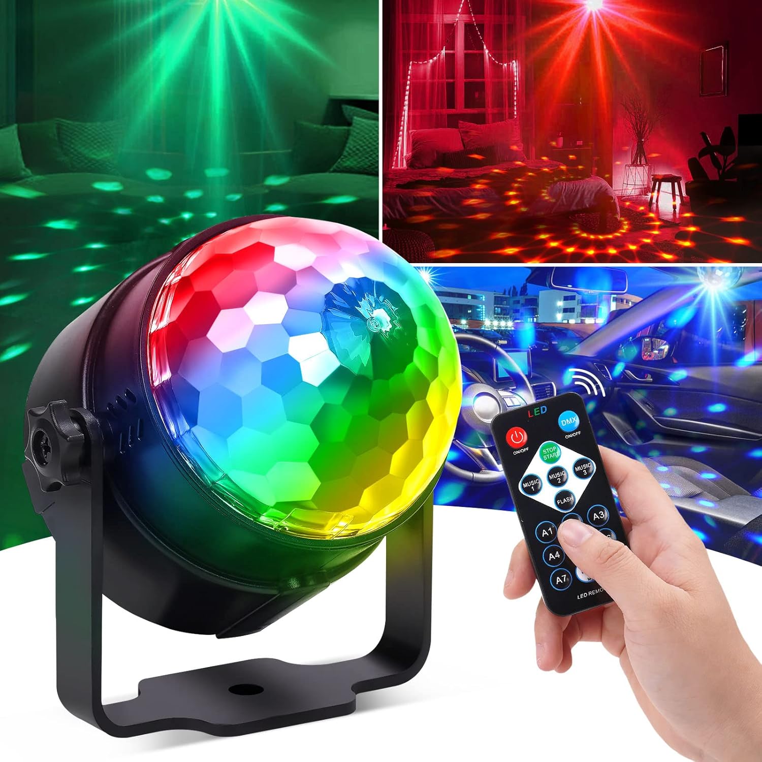 Audio Music Dj - RGB LED ステージディスコライト回転 DJ ボールストロボリモートサウンドコントロールマジックダンスカークリスマスギフトパーティークラブレーザーショーランプ