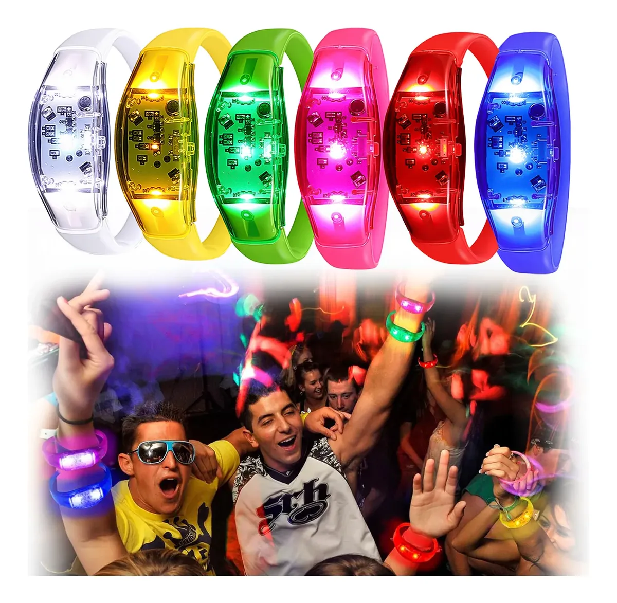 6個入りLEDブレスレット、音に反応して点滅するLEDストロ - Audio Music Dj のレビューと価格